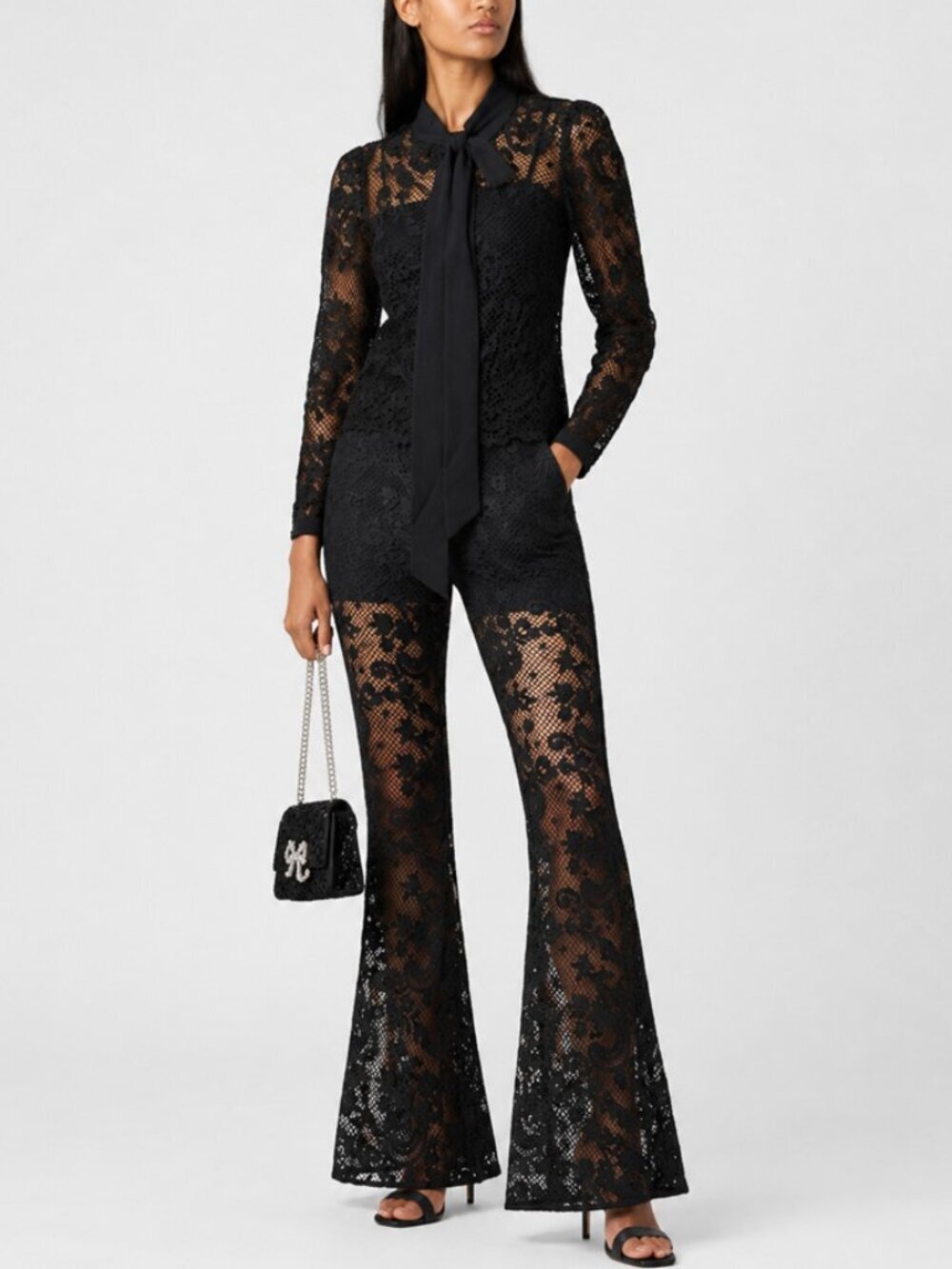 Self-Portrait Black Lace Matching Set Blouse & Pants Size 4